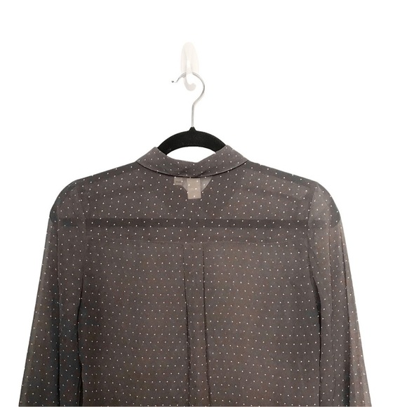 14th and Union Sheer Brown Polka Dot Long Sleeve Button Up Shirt - Picture 5 of 11